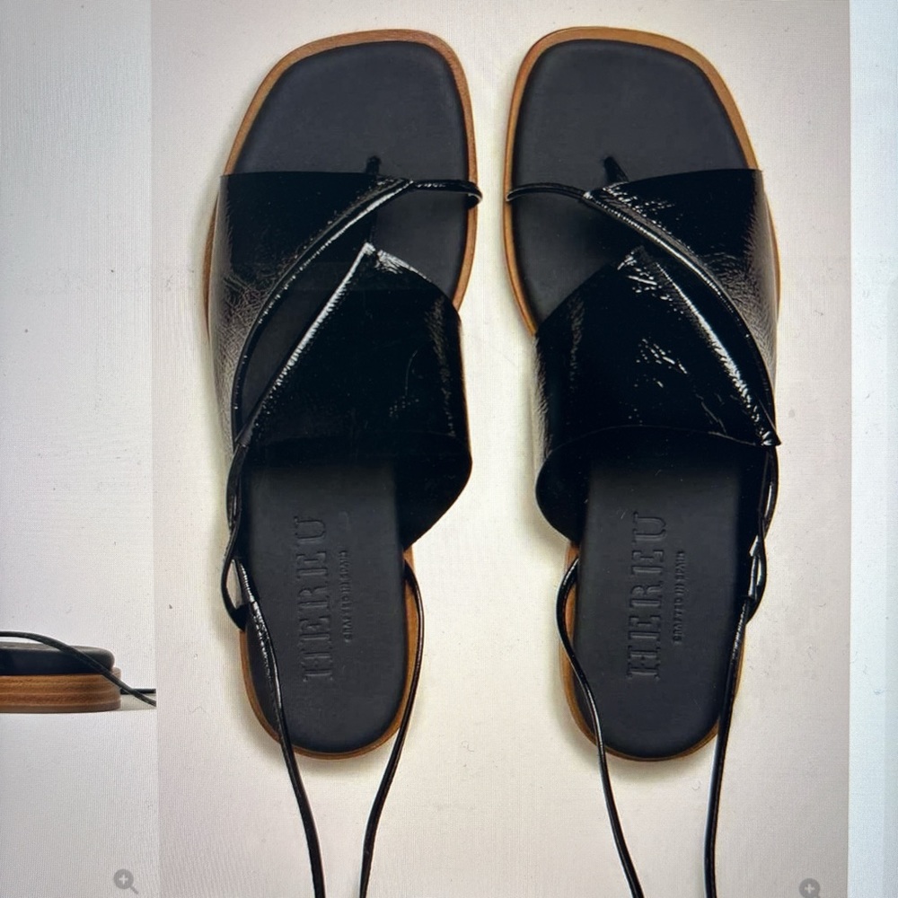 Patent Black Lace-Up Square Toe Sandals for Women
